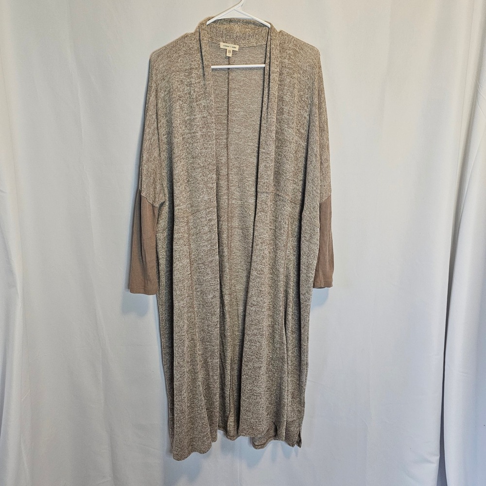 Silence + Noise UO Duster Cardigan Small Knit Open Front Long Sleeve Tan Beige